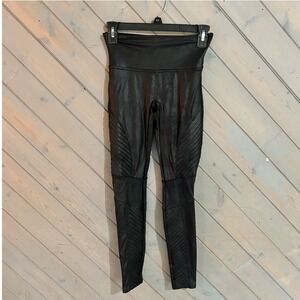 Spanx Black Faux Leather Moto Biker‎ Leggings High Waist Paneled Stretchy Pants